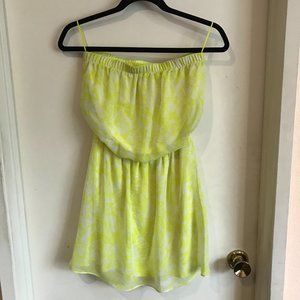 Express Neon Yellow White Strapless Mini Dress XS